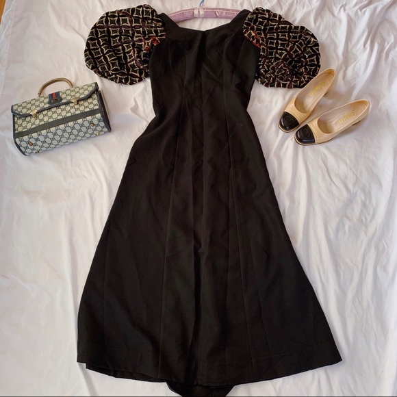 Vtg 80s Ballon Sleeves Velvet Wiggle Maxi Dress - Picture 9 of 9